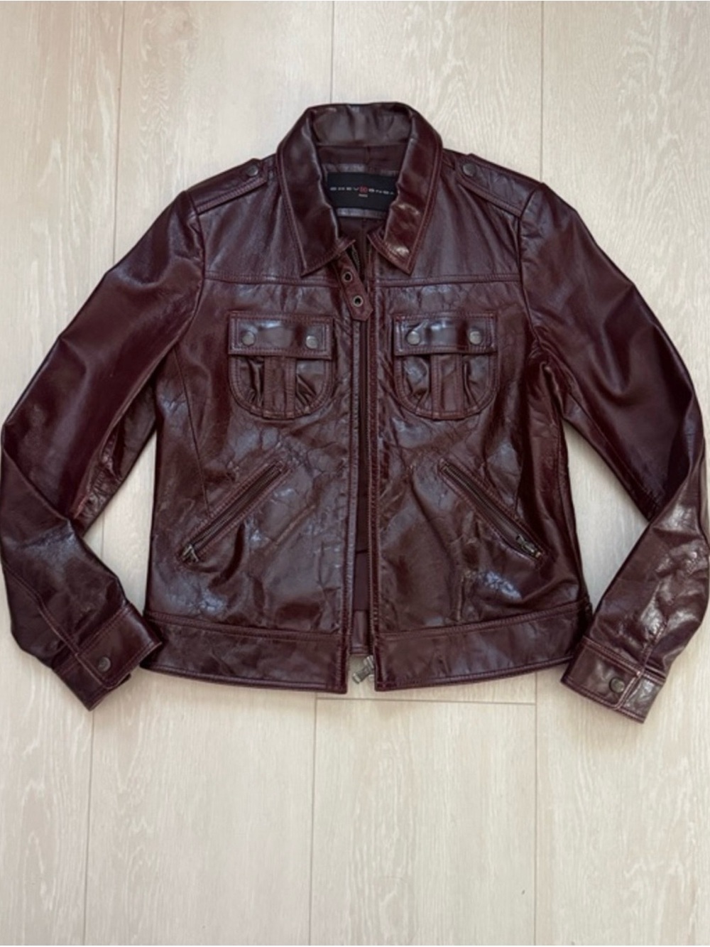 Chevignon Paris Deep Burgundy Real Leather Moto Jacket